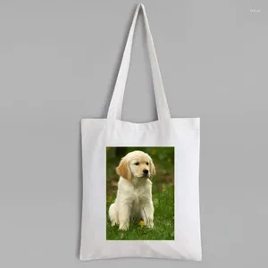 Shopping Bags Golden Retriever Canvas Bag Puppy Tote Reusable Fashion Animal Prints Designer M