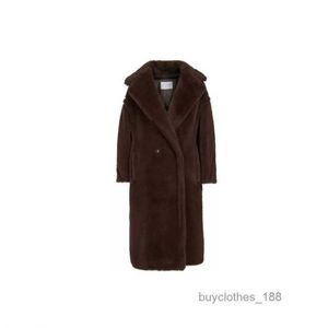 Women's Coat Cashmere Coat Designer Fashion Coat Tedgirl Series Solid Color Alpaca Blend Teddy Mid-length Coat Women's Dark Brown Maxmaras