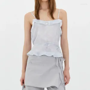 Kobiety dla kobiet szyfon camis mody nadruk top zbiornikowy letni 2024 Ruffles bez rękawów szczupłe seksowne koronkowe bluzki