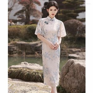 Ethnic Clothing Traditional Chinese Women Oriental Daily Dress Elegant Split Qipao Vintage Floral Print Cheongsam