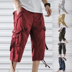 Calça masculina shorts de carga homens 2021 chegam verão solto multi bolsos homme streetwear 2111