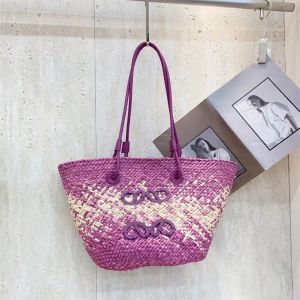 Kvinnor Bohemian Boho Straw Beach Bag Womens Designer virkning Knittingspåsar broderi bokstav sommar avslappnad totes väska