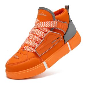 Sapatos casuais para crianças para crianças jovens homens tênis de tênis altos treinadores de skate de skate laranja preto