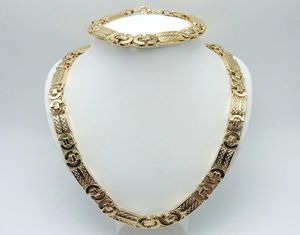 11mm bredd mode silver rostfritt stål halsband och armband anpassade 18k guldpläterade platta bysantinska smycken uppsättning för män5470763