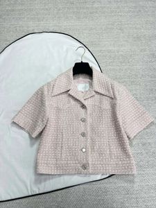 Springsummer Turuncu Pembe Tweed Tştolma Yakası Kısa Kollu Ceket Kadın Tshirt Ceket Örme HARDIGAN 240430