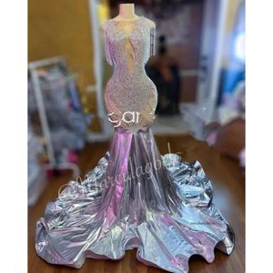 Sparkly Sier Diamond Prom Formal Dresses For Women 2024 Crystal Tassel Long Mermaid Evening Gowns Vestido Festa 0431