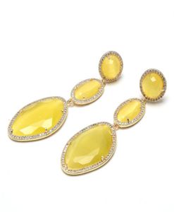 Guaiguai Jewelry żółty cat039s Eye CZ Pave Gold Color Splated CZ Stud Dangle Kolczyki Klasyczne geometryczne rhinestone dla kobiet4772601