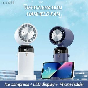 Elektriska fläktar Kylning Elektrisk bärbar fläktfickfällbar LED -skärmcamping med mobiltelefonstativ Desktop Cooling Mini Handheld Fanwx