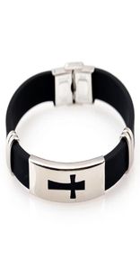 Прохладная мода Черный силиконовый браслет шармовый браслет MEN039S из нержавеющей стали Cross Bangle6103035