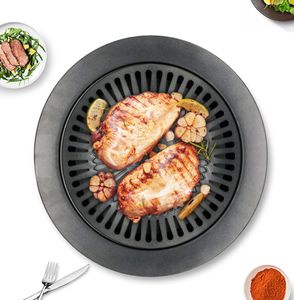 Korean Outdoor Barbecue Grill NonStick BBQ Grills Round Pan Grills Easily Cleaned Carbon Steel Barbecue BBQ Accessories Tools T206989453