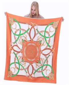 130 cm näsduk Ny mode Silk Sarf Twill Imitation Kvinna Big Square Chain Printing Travel Shawl9900535