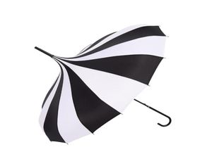 傘の結婚式のポグラフィ16骨太陽黒と白のパゴダロングハンドルプリンセス3853705を販売する