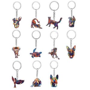 Keychains Lanyards Fashion Flower Mönster Wolf Dog Keychain Gift Lovely Tortoise Elephant Cat Horse Keyring Animal Charms Pendant Bag Jewelry Q240429