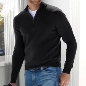 Men's Sweaters Men Sweater Fall Winter Stand Collar With Zipper Neck Slim Fit Solid Color Elastic Long Sleeve Soft Knit For