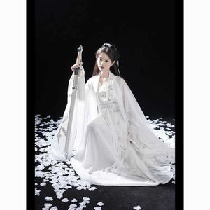 Abbigliamento etnico argento hanfu han elementi wei jin in stile estate e autunno indossano sottili grandi maniche larghe femminile abbigliamento in stile cinese pieno