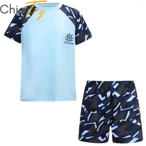 Kvinnors badkläder 2st Kids Boys Beachwear Set Short Sleeve Top med Shorts Pool Party Bathing Suits UV Protection Rash Guard