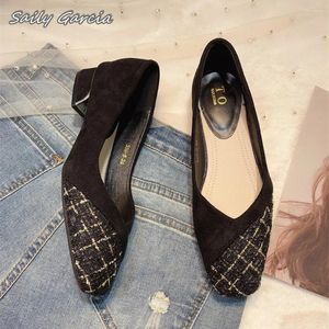 Casual Shoes Solid Shallow Braid Mid Heel Slip på 2024 Summer Fashion Work Square Toe Suede Large Size Women Loafers