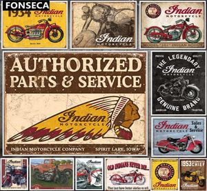 Traditionell Indian Motor Tin Sign Classic Vintage Motorcykelklubb Garage Art Decor Iron Plate Målningar Bar Cafe Metal Plaques4567304