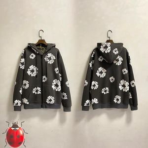 Herrtröjor män kvinnor ASAP Demin tår Zip Cardigan hoodie jacka snöflinga diamant plus fleece tröja 307k