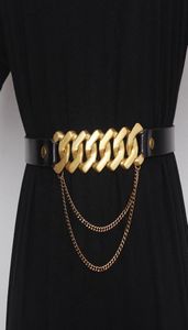 Belts Women039S Runway Fashion Gold Chain äkta läder Cummerbunds Kvinnliga klänningskorsetter Midjeband Decoration Wide Belt TB1848831297