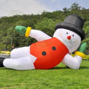 10m long (33ft) Outdoor games Customized Christmas snowman Decoration inflatable snowman lying standing Decoration balloon air winter character lying with red hat