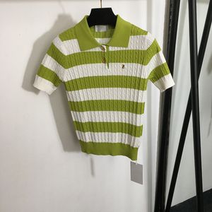 Polo Neck Sweater Shirt Girls Slim Tops Retro Stripe Designer Tees Luxury Short Sleeve T Shirt 2 Färger Knit Camis Tops