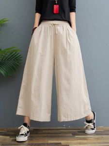 Autumn Women Cotton Linen Straight Pants Joggers Casual Soft Baggy Wide Trousers for High Waist Office Oversize 240428