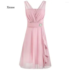 Casual Dresses Formal Wedding Bridesmaid Women Party Ball Prom Gown Cocktail Dress High-midjig elegent solid ärmlös Wide Strap v Gäst