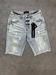 Projektant marki Mens Hip Hop Purple Dżinsy Casual Short Knee Lenght Jean Odzież 29-40 Rozmiar Wysokiej jakości szorty Dżins Regularne 277