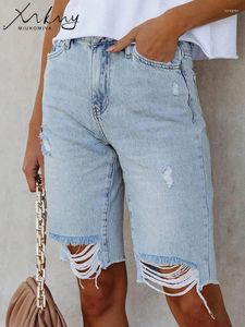 Jeans femminile strappato capris per donne ginocchiere estate pantaloni di denim donna pantaloncini magri denim 2024