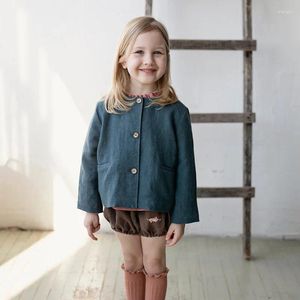 Jackets Kids Jacket Casat 2024 Autumn Children Bordado Bordado Longo Clea Baby Algodão e Linho para meninos meninas.