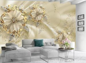 カスタム3D壁紙ゴールデンジュエリーフラワーヨーロッパスタイル宮殿リビングルーム寝室背景壁飾り壁画3197714