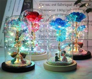 2020 LED Enchanted Galaxy Rose Eternal 24K Gold Foil Flower With Fairy String Lights In Dome For Christmas Valentine039s Day Gi3288434