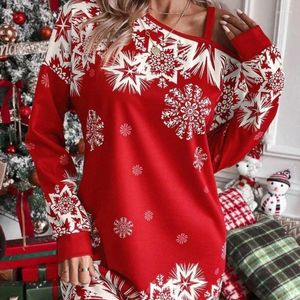 Casual Dresses European And American Sloping Shoulder Sexy Dress Christmas Snowflake Print Sweater Autumn/winter Loose Sweatshirts Women