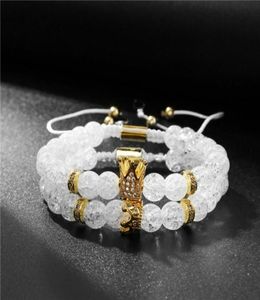 Bracelets de charme 8 mm de pedra branca Pulseira 2pccsset joalheria cz coroa para feminino manguito de braçadeira de moda Aarrival8434274