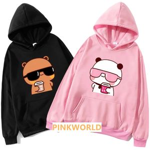 Par Hoodies Bubu tittar på film med Dudu Autumn Winter Sweatshirt Cartoon Kawaii Pullover Harajuku Men Women Sudaderas 240428