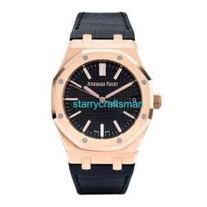 Luxury Watches APS factory Audemar Pigue Royal Oak Watch 41mm Rose Gold Black Index Hour Mark dial stT1