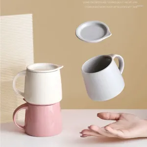 Mugs 350ml Creative Ceramic Mug With Lid Simple Solid Color Milk Coffee Cup Office Home Drinkware Microwave Oven Couple Handgrip Cups