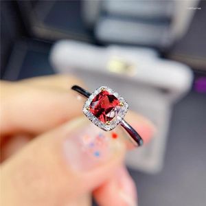 Cluster Rings Weainy Square Red Moçambique Garnet Solitaire Ring for Women Cut Solid 925 Sterling Silver Fashion Accessories On Sale