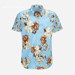 Acquista camicia all'ingrosso Hawaiian Shirt rosso Blu Flower Stampa Maglie di moda Casta Casualmente Retro Floral Polo Short Social Beach Wear Street Wear Street Summer Shirt