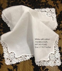 Set of 12 Home Textiles White Ladies Handkerchief 12 inch Embroidered crochet lace edges hankies hanky For Bridal Gifts29648216037