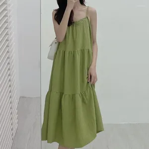 Casual Dresses 2024 Summer Green Loose Slip Dress Sexy Off The Shoulder Long Women Fashion Ladies Chic Vestidos 27025