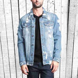 men's Jackets designer Coats Fashionable men's denim jacket with holes winter new straight denim jacket men's Outerwear