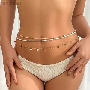 Waist Chain Belts 3Pcs/Set Boho Sequin Pendant Elastic Seed Beads Waist Belly Belt Chains Women Summer Bikini Aesthetic Body Jewelry Accessories d240430