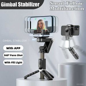 Селфи-моноподы Новый Bluetooth Wireless Universal Stabilizer Stabilizer Selfie Stick с интеллектуальным отслеживанием лица на 360 градусов в режиме реального времени с заполнением Light WX