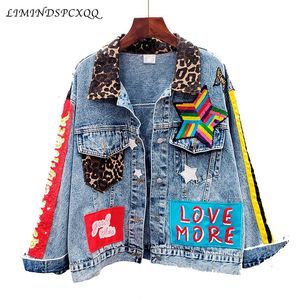 Беспочки с блестками джинсовая куртка девочек Студенты High Street Jeans Coats Женские женские ночные клубы избытка Chaqueta Mujer 240428