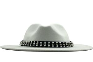 Män kvinnor bred grimull filt Fedora Panama hatt med bältesspänne jazz trilby cap party formell topp hatt i rosawhite7378674