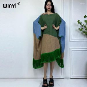 Повседневные платья Winyi Winter Comfort теплый бахромовый платье с контрастным дизайном Элегантная африканская женская одежда для вечеринок для Kaftan