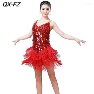 Scene Wear Women paljett latin danklänning Tassel Slip kjol Lady Ballet Jazz Cha Salsa Tango Performance Clothes