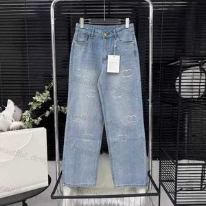 Designer women's jeans High end Quality 24 Spring/Summer New Color Contrast Embroidery High Waist Versatile Slim Straight Leg Soft Jeans for Women